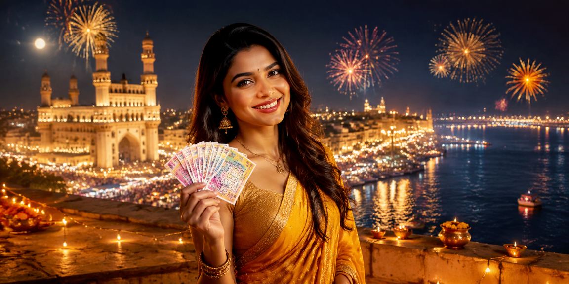 Bright festival celebrations at Hyderabad’s Charminar with lottery flyer